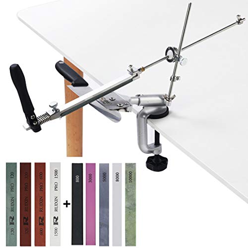 MOVIRON Professional Knife Sharpener Knife Sharpening Kit System, 360° Flip Fixed Angle Stainless Steel Kitchen Chef Knife Sharpener, Abrasive Holding Tools with 4 Whetstones & 5 Natural Stones