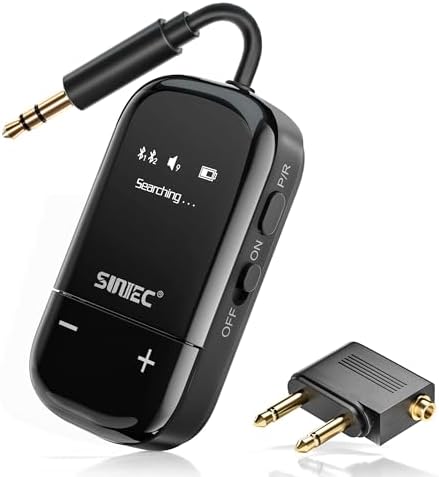 Airplane Bluetooth Wireless Adapter with Qualcomm AptX Adaptive Support 2 Headphones/AirPods - 2025 Upgrade 3.5mm AUX Jack Airline Bluetooth Transmitter for Travel Flight, TV, PC, Gym