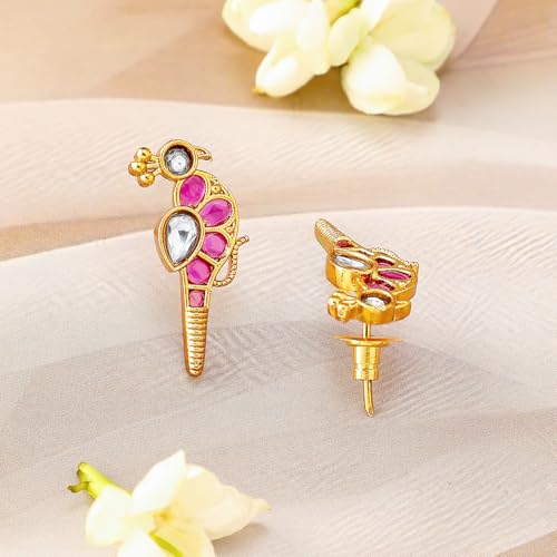 Image of Rubans Womens 22K Gold Plated Ruby Pink & Pearl Accented Jewellery Set - Ideal for Weddings & Special Occasions