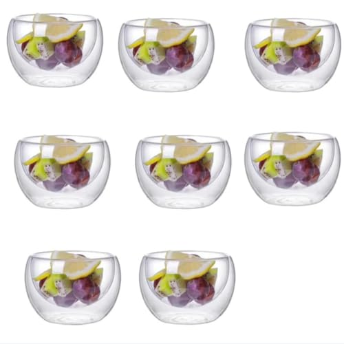 デザートボウル 二重壁 二層 耐熱ガラス 小鉢 サラダ 食器 ボウル スープ 皿 おしゃれ ガラス デザート シリアル 深皿 料理 パスタ 二人用 透明 キッチン レストラン ホテル に適用 ご飯茶碗 麺茶碗 小皿付き 業務用 深皿 (8个,500ml)