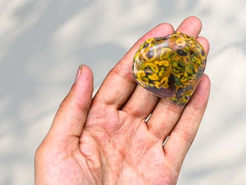 Image of Certified Fruit Jasper Crystal Heart Palm Pebbles Stones for Anxiety Stress Relief Massage - AAA Grade Original Healing Gemstone Agate Heart Palm Stone for Yoga Meditation Spiritual