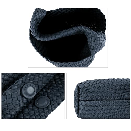 Image of Woven Tote Bag for Women with Purse, Vegan Leather Hobo Bags Large Handmade Underarm Shoulder Bag