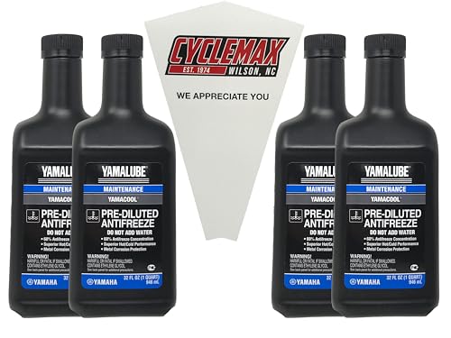CYCLEMAX Four Pack Compatible with Yamaha Yamalube Pre-Diluted Anti-Freeze ACC-YAMAC-BL-32 Contains Four Quarts and a Funnel