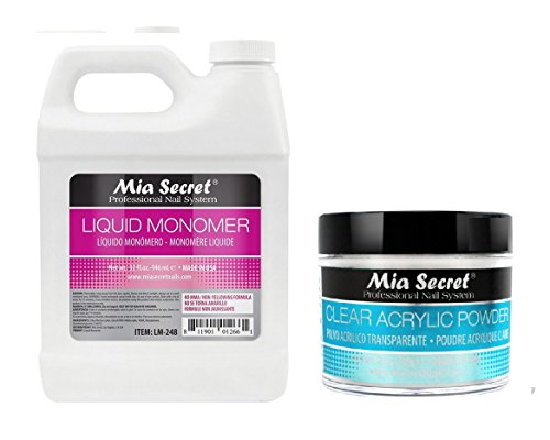 Mia Secret - Monomer 32 oz - 946ml & 8 oz CLEAR Acrylic Powder MADE IN USA + FREE Temporary Body Tattoo