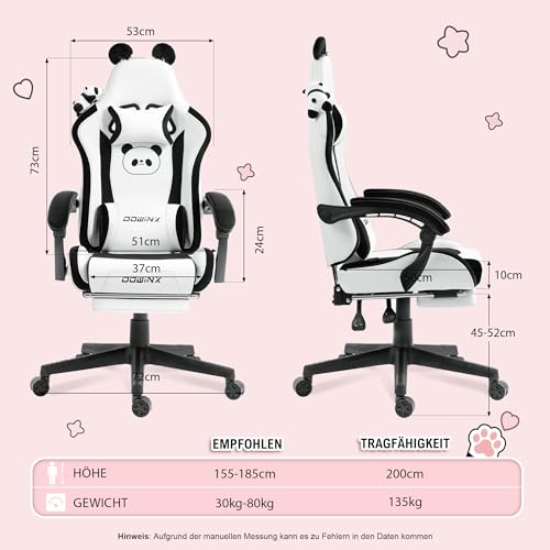 Sedia da gioco – Sweet Panda Edition – Sedia ergonomica per computer con schienale alto e supporto lombare, in pelle PU, poggiapiedi, panda - Sedia gaming - Immagine 2