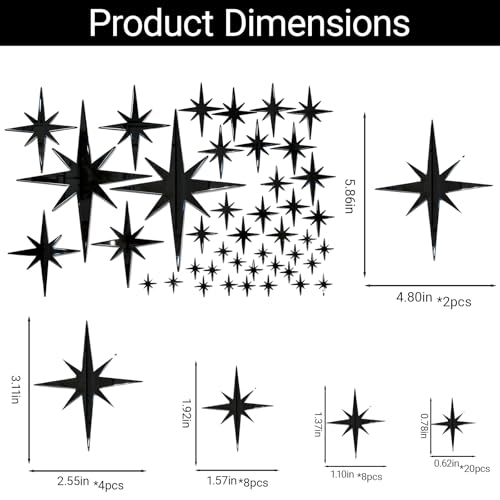 Set de 42 adhesivos de pared en forma de estrella negro miniatura 2