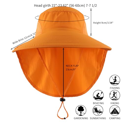 Image of Home Prefer Outdoor UPF50+ Sun Hat Wide Brim Mesh Fishing Hat with Neck Flap