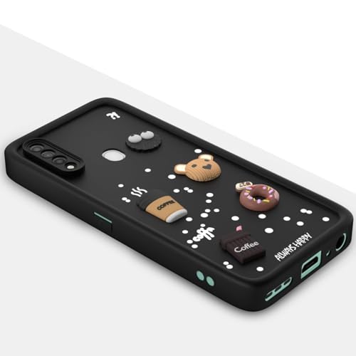 Image of Bintage Case Cute Fun Taddy| 3D Ball Bear| Donut| Coffee Rubber Case Camera Protection Back Cover Compatible for Vivo U20 / Y19 4G / U3 - Black