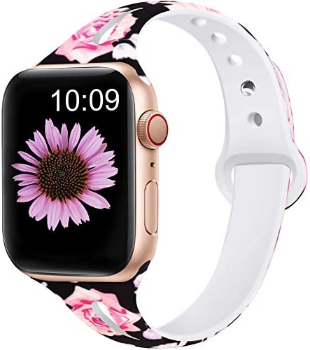 EXCHAR Floral Bands Compatible for Apple Watch Band 38mm 40mm 42mm 44mm, Breathable Fadeless Silicone Printed Pattern Replacement Strap for iWatch Series 5/4/3/2/1