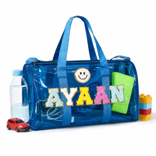 Image of AICA Personalized Name Embroidered Letters & Patch Duffle Bag for Kids Boys & Girls Age 1-18 Years Age Group (Babyblue) | Gift for Boys Girls Kids