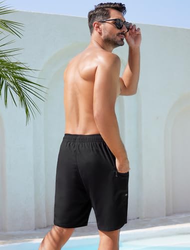 SILKWORLD Mens Swim Trunks with Compression Liner 9 Inch Long Bathing Suit 2 in 1 Beach Quick Dry Shorts with Pockets2