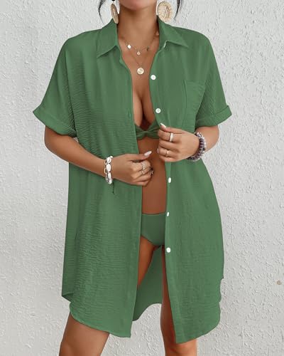 Image of Bsubseach Women Swimsuit Coverup Shirt Dress Button Down Bathing Suit Cover Up Beach Vacation Outfits