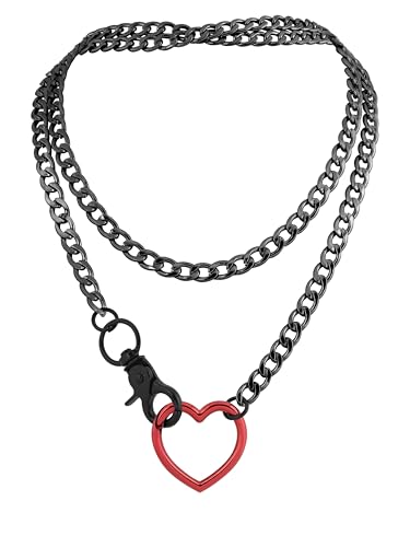 Sacina Gothic Heart Chunky Chain Necklace, Gothic Emo Punk Grunge Necklace, Goth Jewelry, Christmas Jewelry Gift for Women