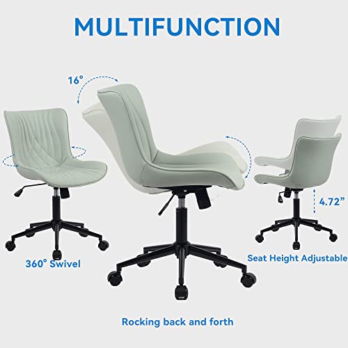 Image of YOUNIKE Office Chair, Armless Desk Chair with Wheels, Home Office Computer Task Chairs, Modern Faux Leather Padded Vanity Chair, Adjustable Swivel Rolling Office Chair with Back, Mint Seafoam Green