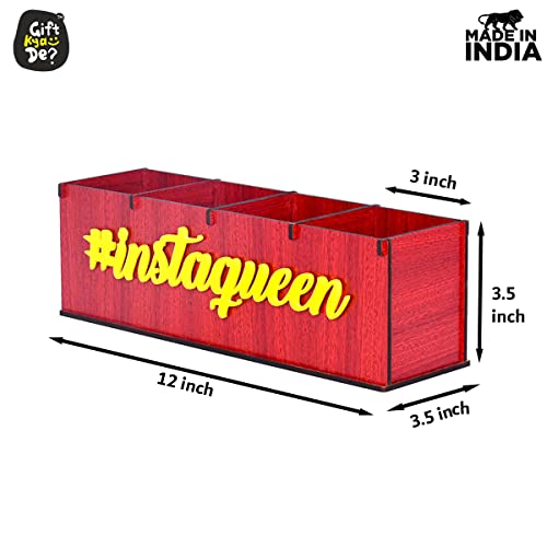 Image of GKD Makeup Box Desk Organizer for Girls makeup storage box & unique gifts for girls 4 compartment cosmetic organizer (Brush Nail polish Lipsticks)(Eco Friendly Plastic Free) (Insta Queen (Red))