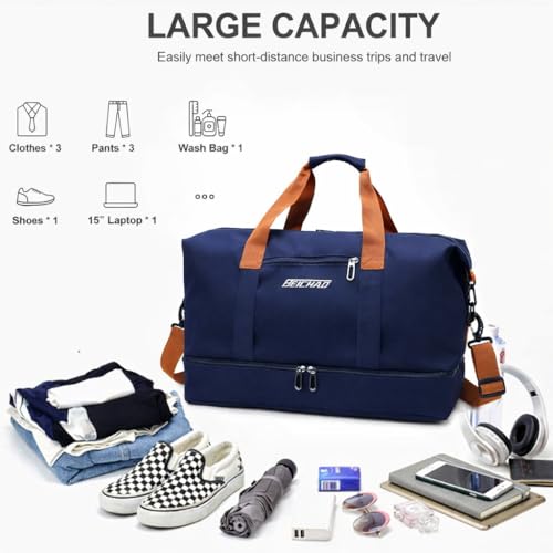 Image of CAVALO - Be Unique Duffle Cum Tote Bag Weekender /Overnight Bags for Women and Men, for Travel, Sports, Gym Bag, Waterproof with Shoe and Wet Clothes Compartments (Navy Blue)