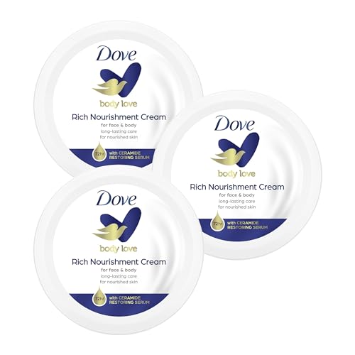 Dove Face Body Hand Cream for All Skin Types, Ultra Rich Nourishment Face Body Moisturiser for Women, 48 Hour Moisturising Hand Cream, Intensive Skin Care Dry Skin, Travel Size, 3x75 ml+Cheeroo Magnet
