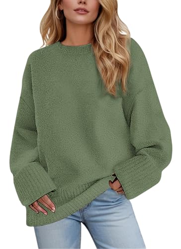 Image of Women's Oversized Crewneck Sweaters, Long Sleeve Fuzzy Knit Casual Chunky Warm Fall Pullover Sweaters Top Trendy Outfits
