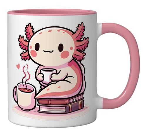 Taza de cerámica con axolote rosa y blanco miniatura 2