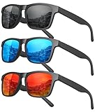 MEETSUN Polarized Sunglasses For Men Women UV Protection Square Frame Sport Fishing Driving Sunglasses (3 Pack) Black/Ice blue/Red