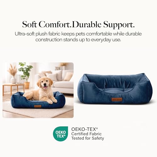 Image of Modern Threads Luxury Dog Bed - Comfortable Tufted Velvet Cushion for Small to Large Dogs - Machine Washable - Durable & Cute Sleep Space for Pets - Pamper Your Pet with Cozy Beds - Denim