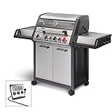 Enders Gasgrill MONROE PRO 4 SIK - Grill Set inkl. Fleischthermometer - BBQ Gasgrill 4 Brenner Edelstahl - Seitenkocher, Turbo Zone f. scharfes Anbraten, optimale Hitze, einfach reinigen - Gas Griller