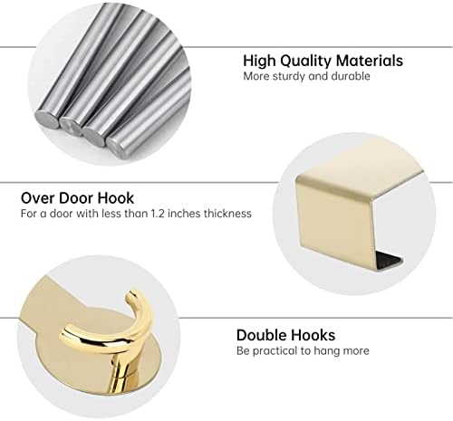 Zerodis Over Door Hook, 304 Stainless Steel Over Door Hanger for Hanging Towels Clothing Coats Hats Bag, No Drilling Bathroom Bedroom Door Hanger(Gold)