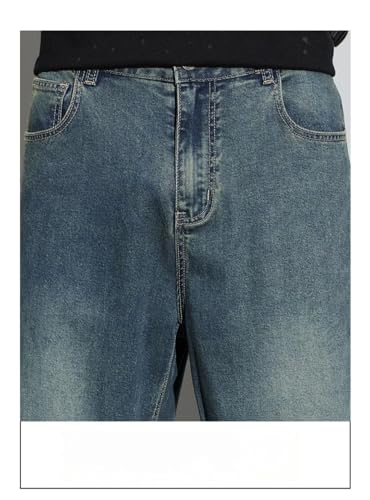 Men's Loose Fit Ice Silk Fabric Comfortable Breathable Jeans Wide Baggy Jeans Denim Pant Vintage Blue 322