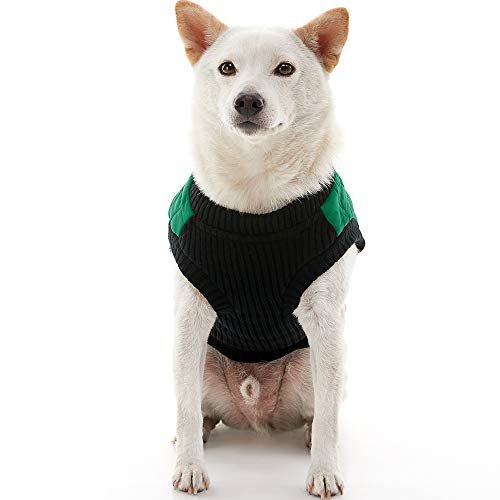 Image of Gooby Fashion Vest Dog Jacket, Green, X-Large | Quilted bomber, water-resistant; Stretch knit bottom; Dual D-ring leash; Pain-free zipper guard; Warm