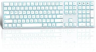 Multi-Device Bluetooth Backlit Keyboard for Mac OS, Wireless Keyboard for 3 Devices with 7 Colors Backlight Rechargeable Slim Silent UK Layout Compatible with MacBook, iMac, iOS, White Silver