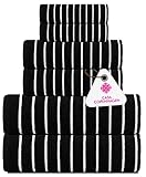 CASA COPENHAGEN Ecstatic 6 Pieces Towel Set- Black, 600 GSM 2 Bath Towel 2 Hand Towel 2 Washcloth, Designed in Denmark Made of Soft Egyptian Cotton for Bathroom, Kitchen & Shower