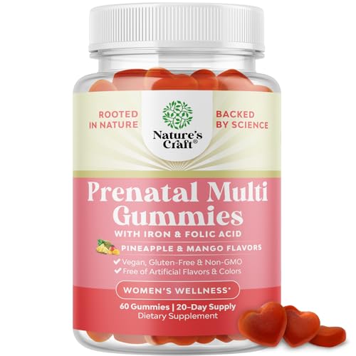 Image of Natures Craft Vegan Prenatal Gummies for Women - Gummy Prenatal Vitamins for Women with Iron Folic Acid and Superfruit Blend - Chewable Vitamins Gummy Formula (Pineapple & Mango Flavor) - 60 Count