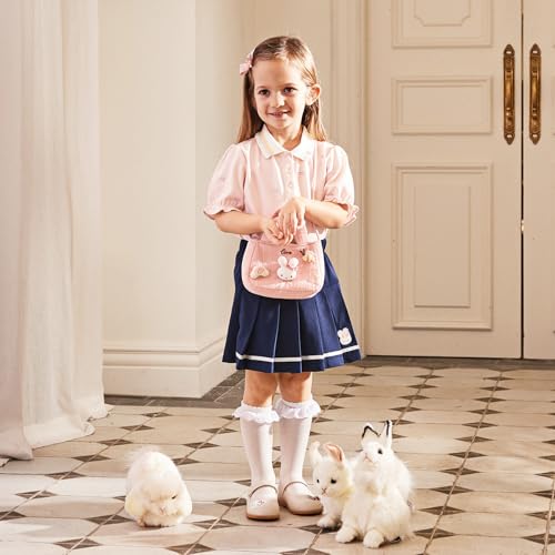 DAVE&BELLA Girls Short Sleeve Polo Shirts Quick Dry Ruffle Golf Tennis T Shirts Rabbit Print School Uniform Tops for Aged 1-82
