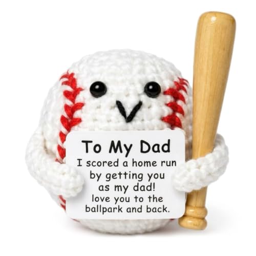 Image of PATPAT Handmade Plushies Crochet Toys Desk Decor with To My Dad Message Card & Baseball Bat, Cute Stuff Crochet Doll Gift for Office Home for Dady Stress Relief Toys Adults Father Day, Birthday Gifts