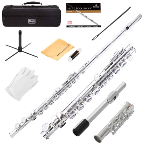Image of Mendini by Cecilio Open /Closed Hole C Flute Kit for Beginners - Silver