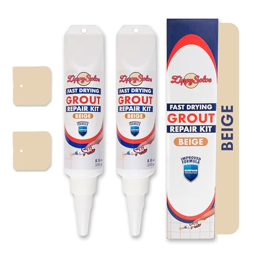 Image of ZippySolve Tile Grout, Repair Kit, 2 Pack Grout Filler, Restore & Renew Tile Joints Line, Fast Drying Tile Grout Paint Squeeze Tube for Bathroom Shower Kitchen Floor, Waterproof (17.6 oz, Beige)