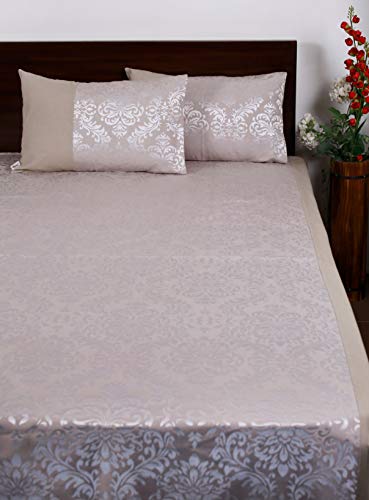 Image of Cotton Jacquard Damask Woven /Self Design Bedsheets Set with 2 Pillow Covers (Silver, Double, King), 200 TC