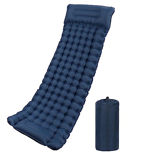 WolinTek Esterilla Camping Autoinflable,Portátil y Plegable Colchoneta de Camping Inflables con Almohada Colchón de Aire,Impermeable Esterilla Acampada para Camping, Senderismo (Azul)