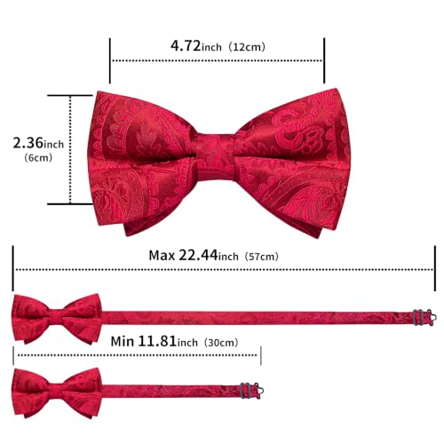 Image of DiBanGu Paisley Pre-Tied Bow Ties for Men Silk Adjustable Bowtie and Pocket Square Cufflinks for Wedding Party