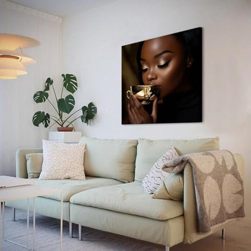 Peinture femme africaine sur toile de qualite galerie avec eclats dores 60x60 cm