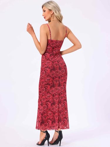 Image of Allegra K Women Wedding Guest Mesh Floral Spaghetti Strap Dress