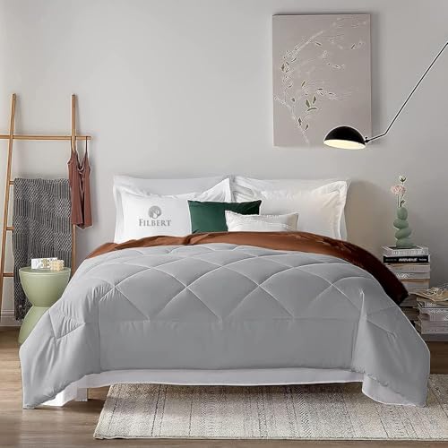 Image of Filbert 600 GSM Comforter for Double Bed | Super Warm Winter Quilt /Rajai | Thick Microfiber Blanket with Cloud-Soft Fill | Luxury Bedding for Winters - 90x100 Inch | Silver /Chocolate Brown