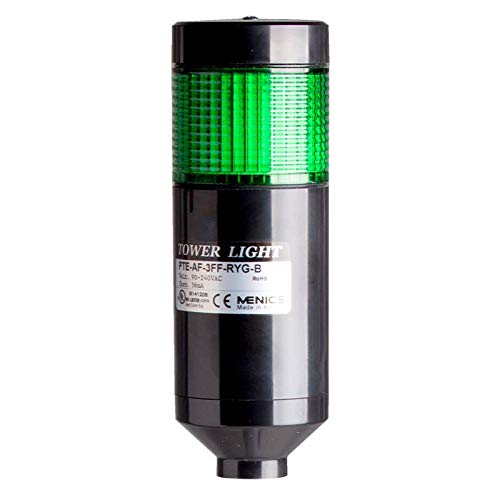 PTE-TF-1FF-G-B, LED stack tower light, 56mm green color 1 stack modular, Steady/flash, Pole mounting black body, Terminal connector 90-240V AC