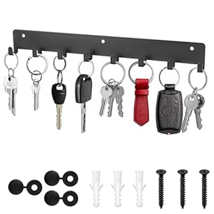 Soporte para Llaves de Pared, Ganchos para Llaves Montados en la Pared, Estanterías para Llaves, Ganchos de Metal Negro para 8 Llaves de Alta Resistencia para Pasillo, Cocina, Dormitorio, Sala