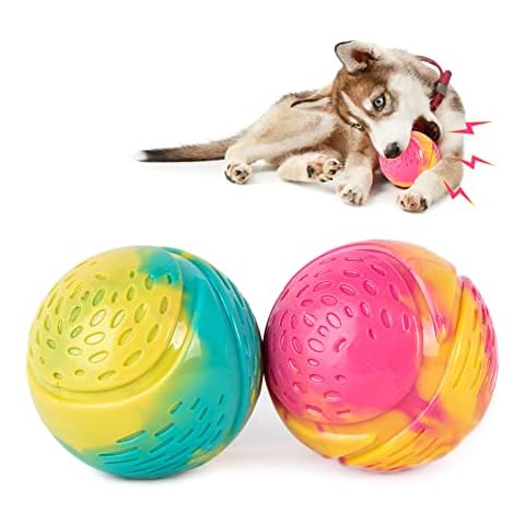 EASY JOY Pattepoint Giggle Ball for Dogs 2 Pcs Squeaky Dog Toys Active Ball, Balls for Pets Interactive Dog Toys for Boredom, Bouncy Balls Dog Present Colorful Squeaky Dog Balls Cover