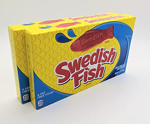 Swedish Fish Red Soft and Chewy Candy, Theater Size Box, 3.1 oz (Pack of 2)