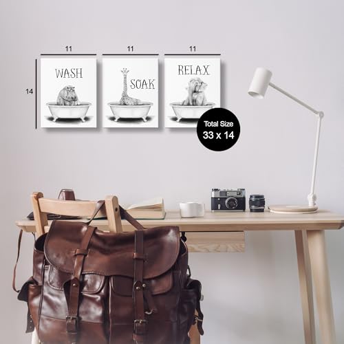 Image of Stupell Industries Jungle Animals Bath, 11 x 14 Inch Canvas Wall Art Set | Stupell Industries . By Rachel Nieman . Ready to hang . Great for bathroom decor . Made in USA
