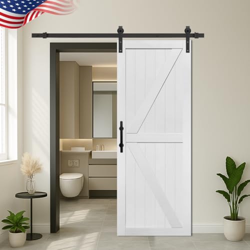 Image of S&Z TOPHAND 32in x 96in MDF Barn Door with 6.6FT Sliding Door Hardware Kit, Solid Barn Door Slab Covered with Water-Proof PVC Surface