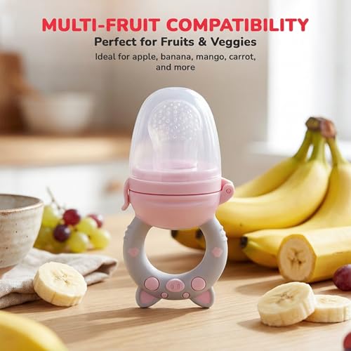 Image of Baybee Silicone Fruit Nibbler & Baby Food Feeder | Baby Teether & Pacifier for 3+ Months Toddlers | Babies Fruit & Food Veggie Teether for Infants | Hygenic & BPA Free Extra Soft Organic (Pink)