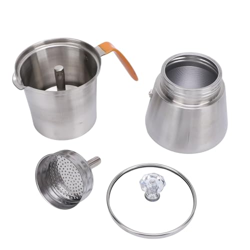 Cafetera portátil de acero inoxidable, con tapa de cristal, mango resistente al calor, para café italiano, té con leche (160 ml)